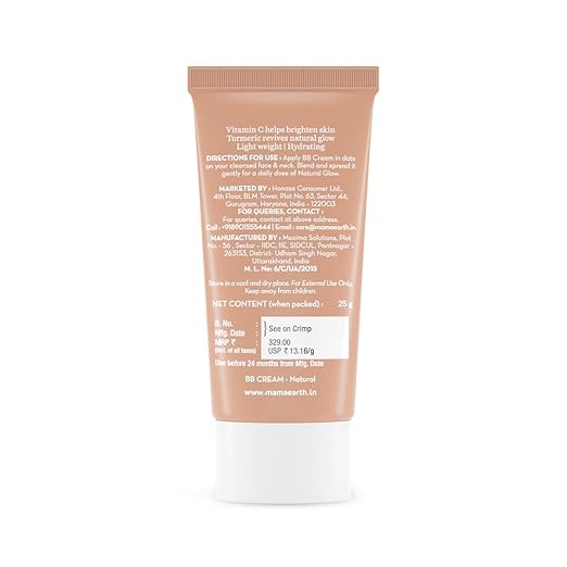 Mamaearth Glow Serum BB Cream with Vitamin C & Turmeric - 25 g | Long Lasting Natural Coverage | SPF 30 PA++ Sun Protection| Lightweight & Hydrating