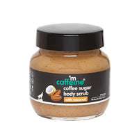 mCaffeine Coffee Sugar Body Scrub with Coconut for Gentle Exfoliation & Smoothening | Reduces Dead Skin, Tan & Scars | Even Toned Skin with Coconut Aroma | Ultra Fine Scrub for Men & Women - 250g