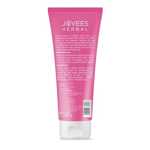 Jovees Herbal Apple & Grape Fruit Pack | With Apple, Apricot & Peach Extracts | For Uneven Skin Tone | For All Skin Types | 120gm