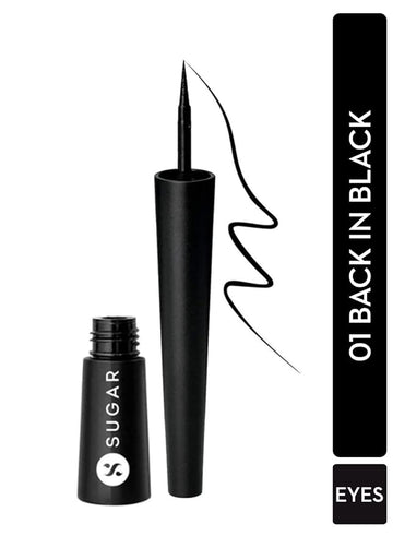 SUGAR Cosmetics Gloss Boss 24HR Eyeliner with Brush | Smudeproof & Waterproof - 01 Back In Black (Black Eyeliner) | 3ml