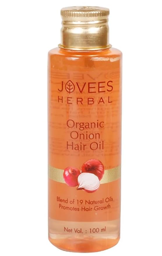 Jovees Herbal Organic Onion Hair Oil 100ML | Controls Hair Fall, Promotes Growth | Contains Onion Seed Oil, Olive oil, Sesame oil, Almond oil | Suitable for All Hair Types 100ML