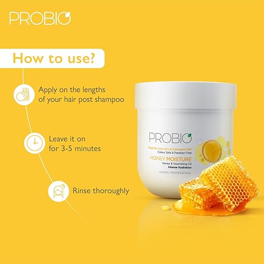 Godrej Professional Probio Honey Moisture Hair Mask (200g) | For Dry & Damaged Hair | No Sulphate | No Paraben | No SLS | No SLES | with Honey & Nourishing Oil