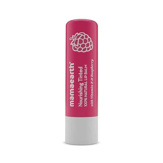 Mamaearth Nourishing Tinted 100% Natural Lip Balm With Vitamin E And Raspberry - 4 G|Gives 12-Hour Moisturization|For Dry&Chapped Lips|Naturally Pink Lips|Natural Tint|Brightens Lips|Tinted Lip Balm