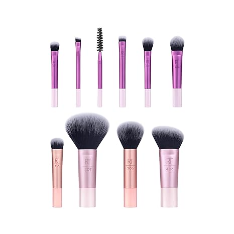 Real Techniques Travel Fantasy Mini Brush Kit Mini Sized Travel Brushes & Makeup Bag 10 in 1