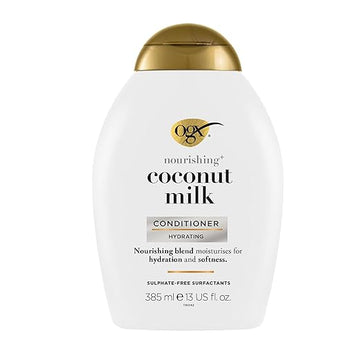 OGX Nourishing + Coconut Milk Moisturizing Conditioner for Strong & Healthy Hair, with Coconut Milk, Coconut Oil & Egg White Protein, Paraben-Free, Sulfate-Free Surfactants, 385ml