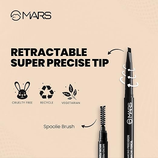 MARS Micro Precision Brow Pencil with spoolie | Retractable & Easy Glide | Long Lasting & Natural finish (0.4 g) Brown