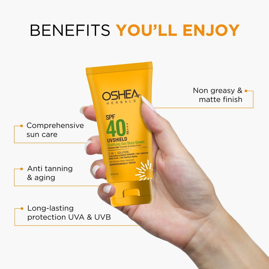 Oshea Herbals Uv Shield Mattifying Sun Block Cream SPF 40 PA +++ All Type Skin 120g