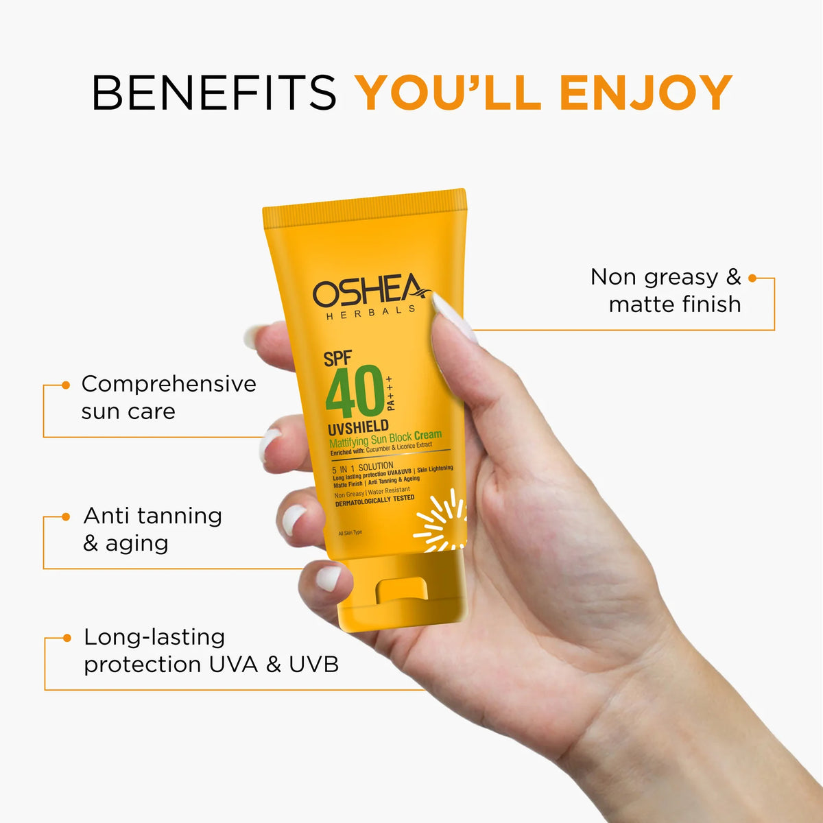 Oshea Herbals Uv Shield Mattifying Sun Block Cream SPF 40 PA +++ All Type Skin 120g