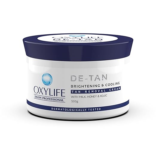 Oxylife Salon Professional Detan Brightening & cooling Tan Removal cream 500g | Instant Tan Removal & Sun Protection With Milk, Honey & Kojik