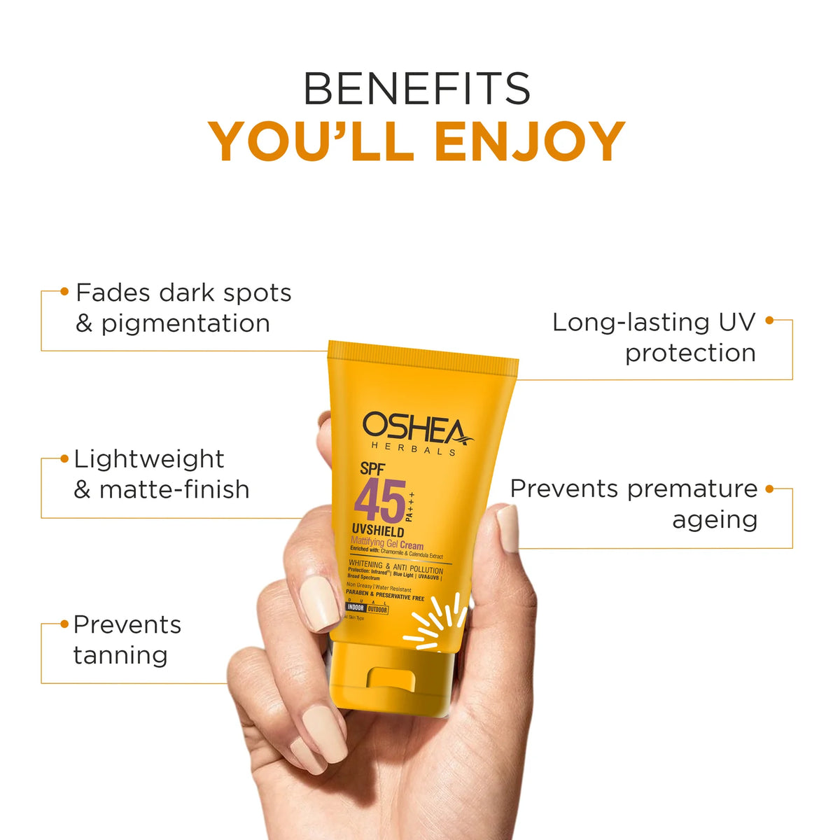 Oshea Herbals Uv Shield Mattifying Gel Cream SPF 45 PA +++ All Type Skin 120g