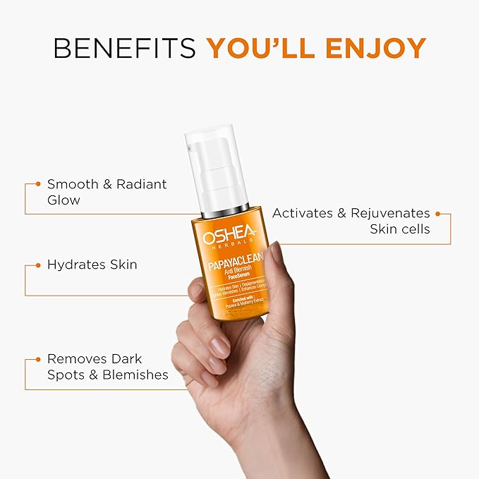 Oshea Herbals Papayaclean Anti Blemish Face Serum for Men & Women | Lightens Blemishes & Pigmentation | All Skin Types 30ml