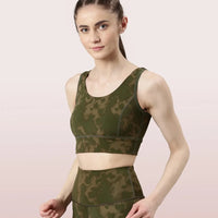 Enamor Longline Sports Bra – Printed | Scoop Neck Medium Impact Dry Fit Sports Bra | Held-in Fit E217