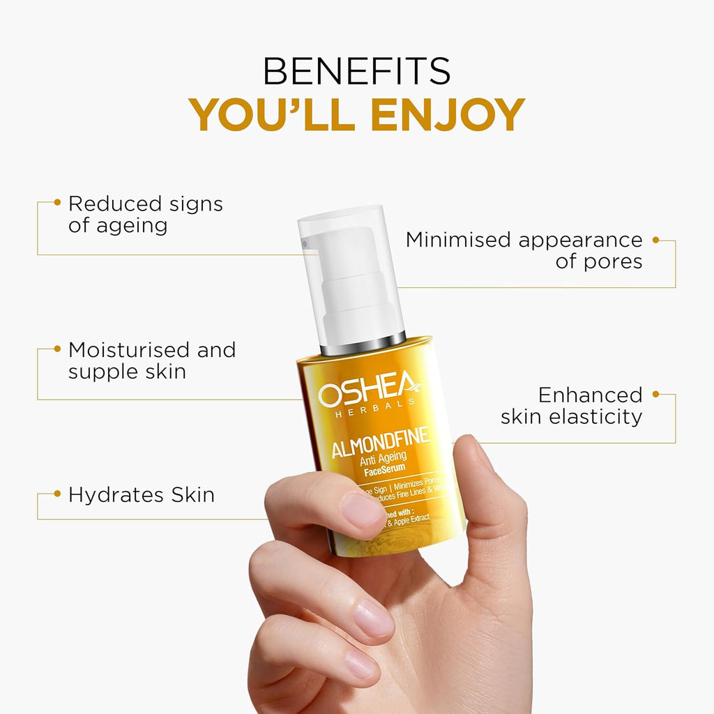 Oshea Herbals Almondfine Anti Ageing Face Serum for Women & Men | Reduces Fine Lines & Wrinkles | Boosts Hydration & Skin Elasticity All Skin Types 30ml