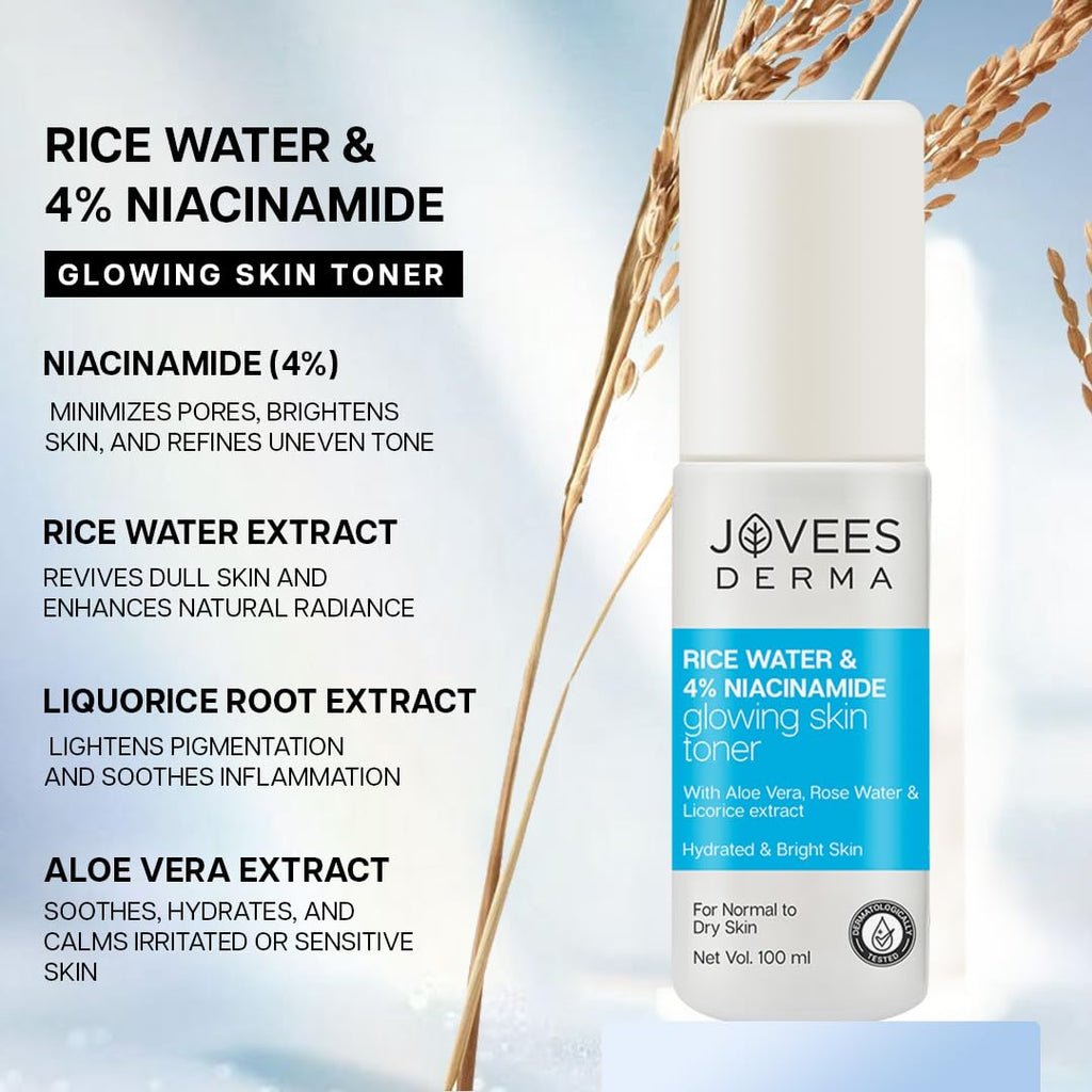 JOVEES Derma Rice Water & 4% Niacinamide Glowing Skin Toner (100ml)