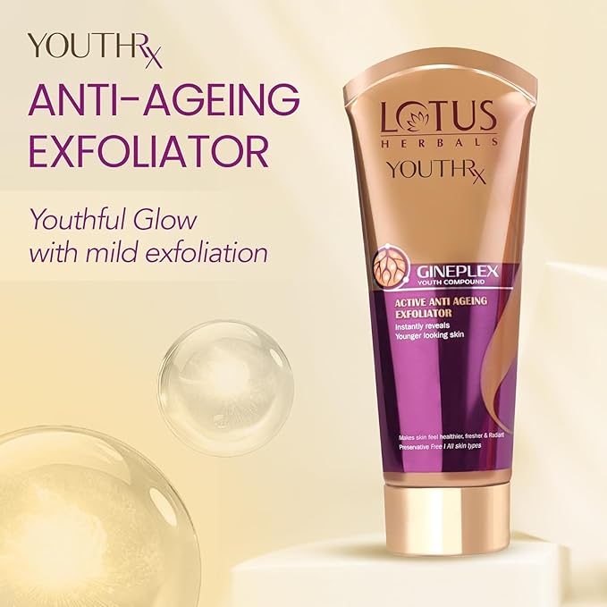 Lotus Herbals Face Exfoliator, Youth Rx Anti Aging Exfoliating Cream | Removes Dead Skin, Reduces Fine Lines, Wrinkles | Boosts Collagen, With Ginseng | Scrub For Women and Men | All Skin Types, 100g
