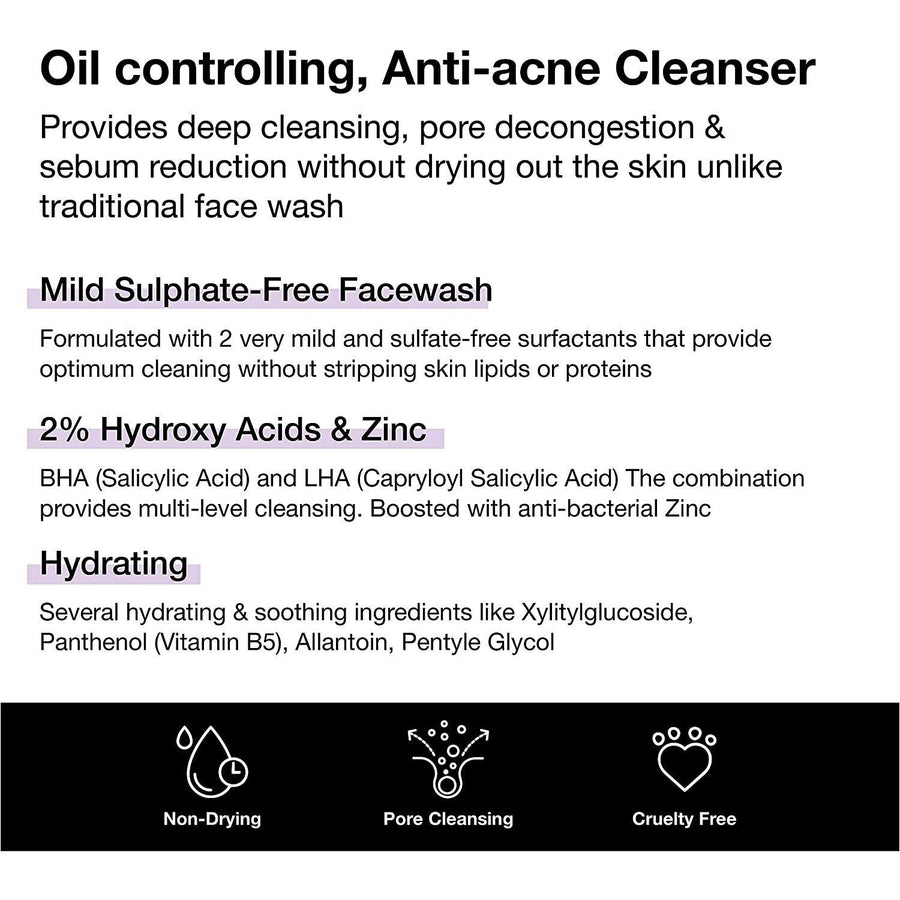 Minimalist Salicylic Acid + LHA 02% Cleanser Reduces Sebum & Acne 100ml