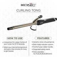 ikonic Professional Curling Tong Ceramic Shine Infused Barrel Heat Ready Indicator System CT-38