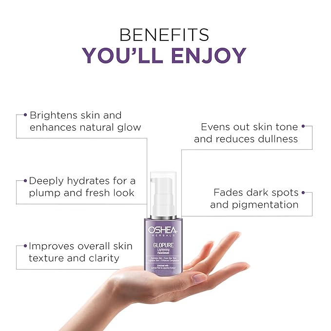 Oshea Herbals Glopure Brightening Face Serum for Men & Women | Reduces Darkspots & Pigmentations | Boosts Hydration & Natural Glow | Enriched with Lemon Peel & Liquorice Extracts | All Skin Types 30ml