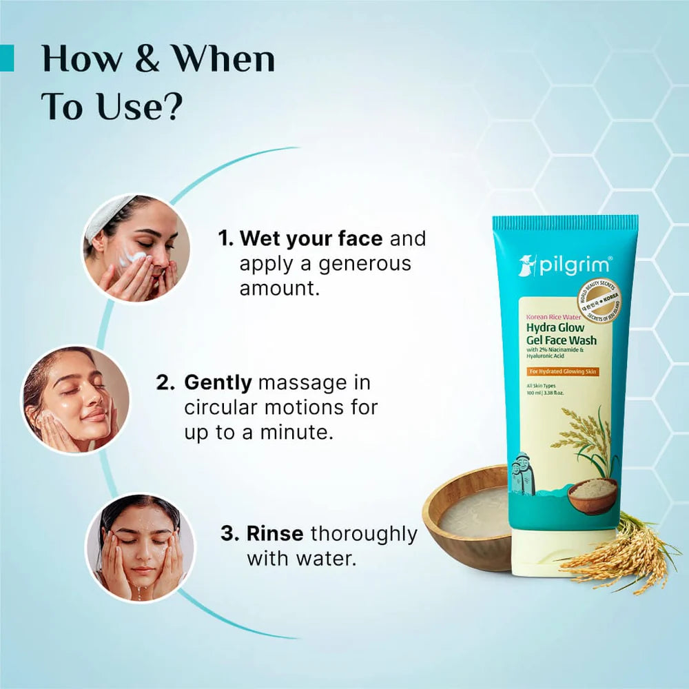 pilgrim Korean Rice Water Hydra Glow Gel Face Wash 100ml