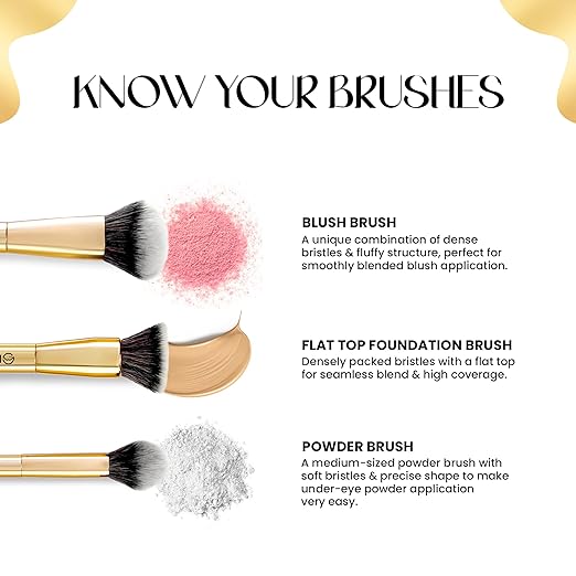 MARS Artist's Arsenal Makeup Brush Set for Professional Makeup | Eyeshadow Blending Brushes (3pcs) | Foundation, Blush, Powder and Foundation Brush (1pcs each) Pack of 6