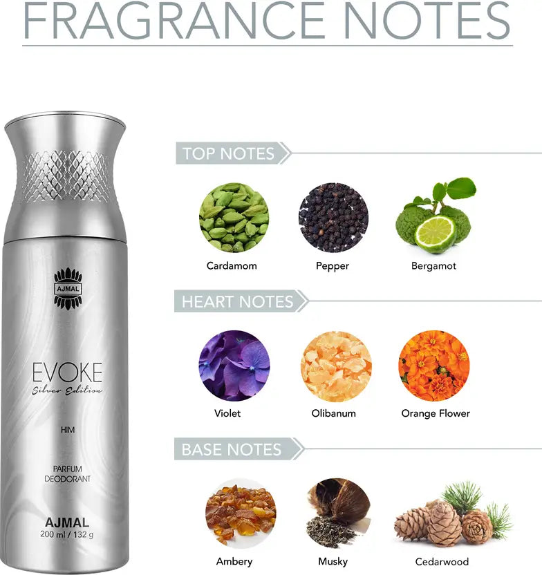 Ajmal Evoke Silver Edition Him Deodorant 200 ml Deodorant Spray 200ml