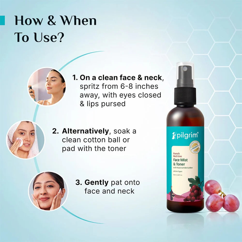 pilgrim Red Vine Face Mist & Toner with Niacinamide (Vit. B3) & Aloe 100ml