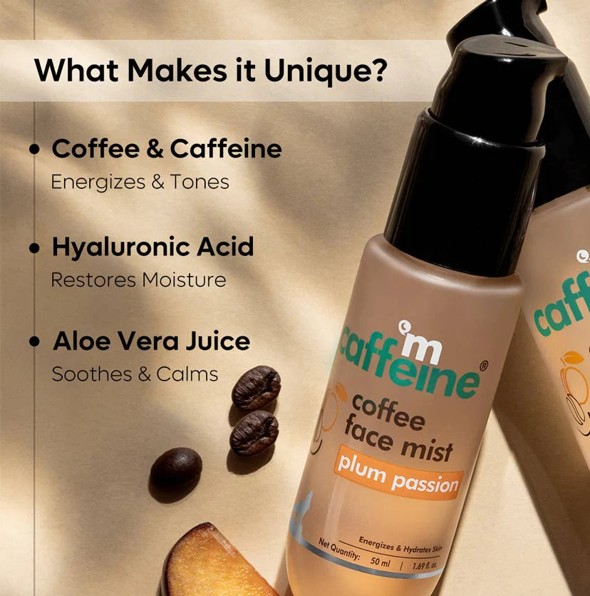 mcaffeine Plum Passion Energizing Coffee Face Mist with Hyaluronic Acid for Instant Glow & Hydration - 50 ml