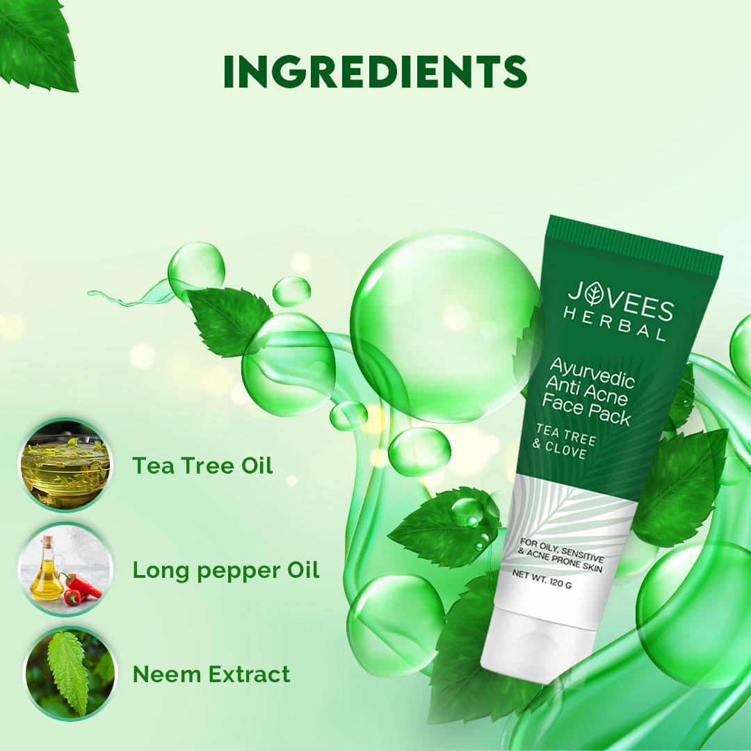 Jovees Herbal  Ayurvedic Anti-Acne Face Pack Tea Tree & Clove 120g