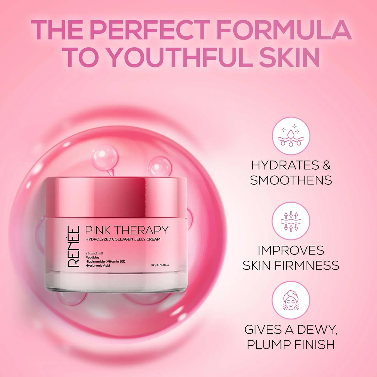 RENEE Pink Therapy Hydrolyzed Collagen Jelly Cream For Anti-Aging & Hydrated Skin 50g