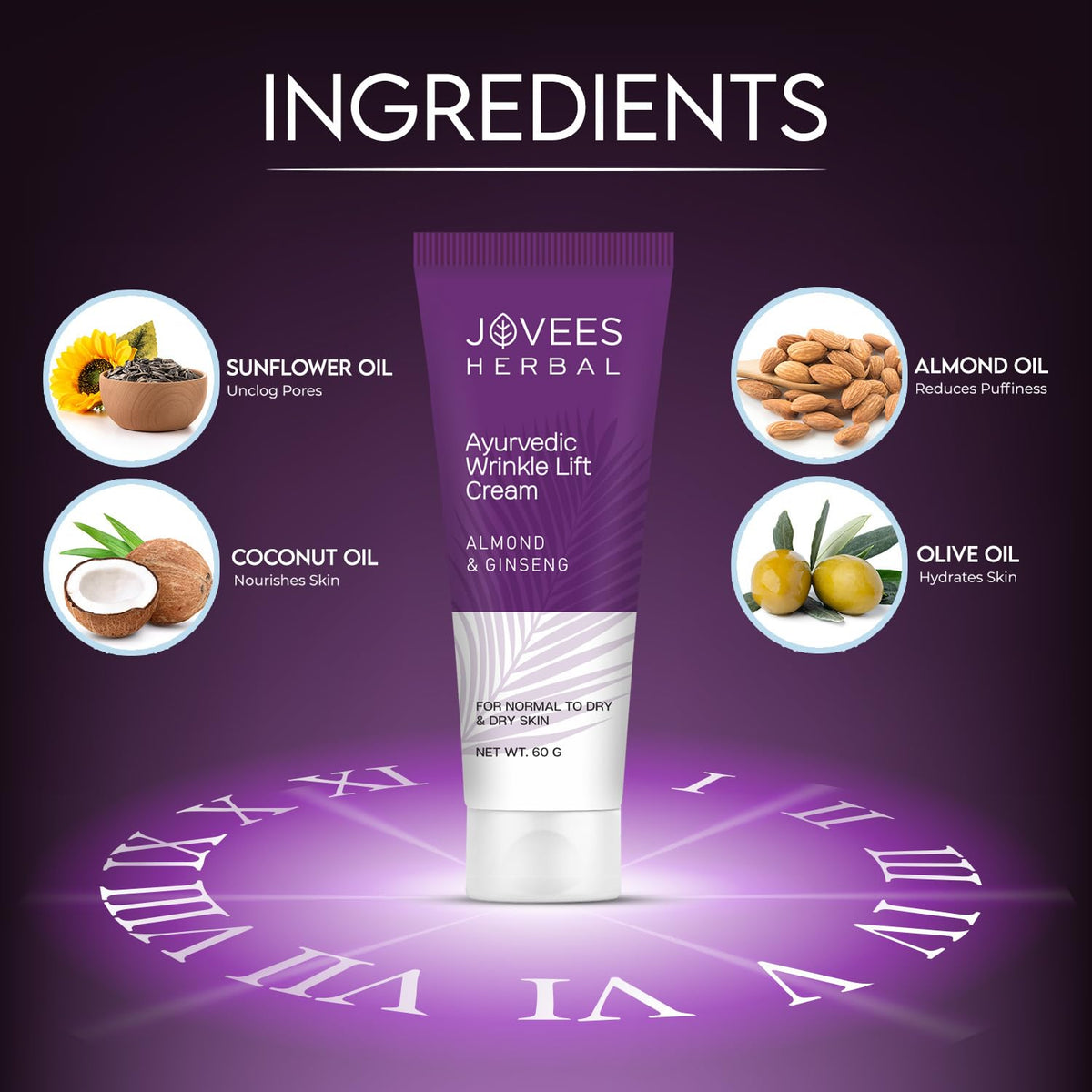 Jovees Herbal Ayurvedic Wrinkle Lift Cream Almond & Ginseng 60g