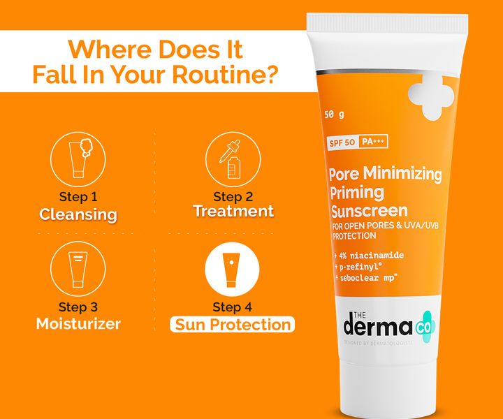 The Derma co Pore Minimizing Priming Sunscreen with SPF 50 & PA+++ For Open Pores & UVA/UVB Protection - 50g