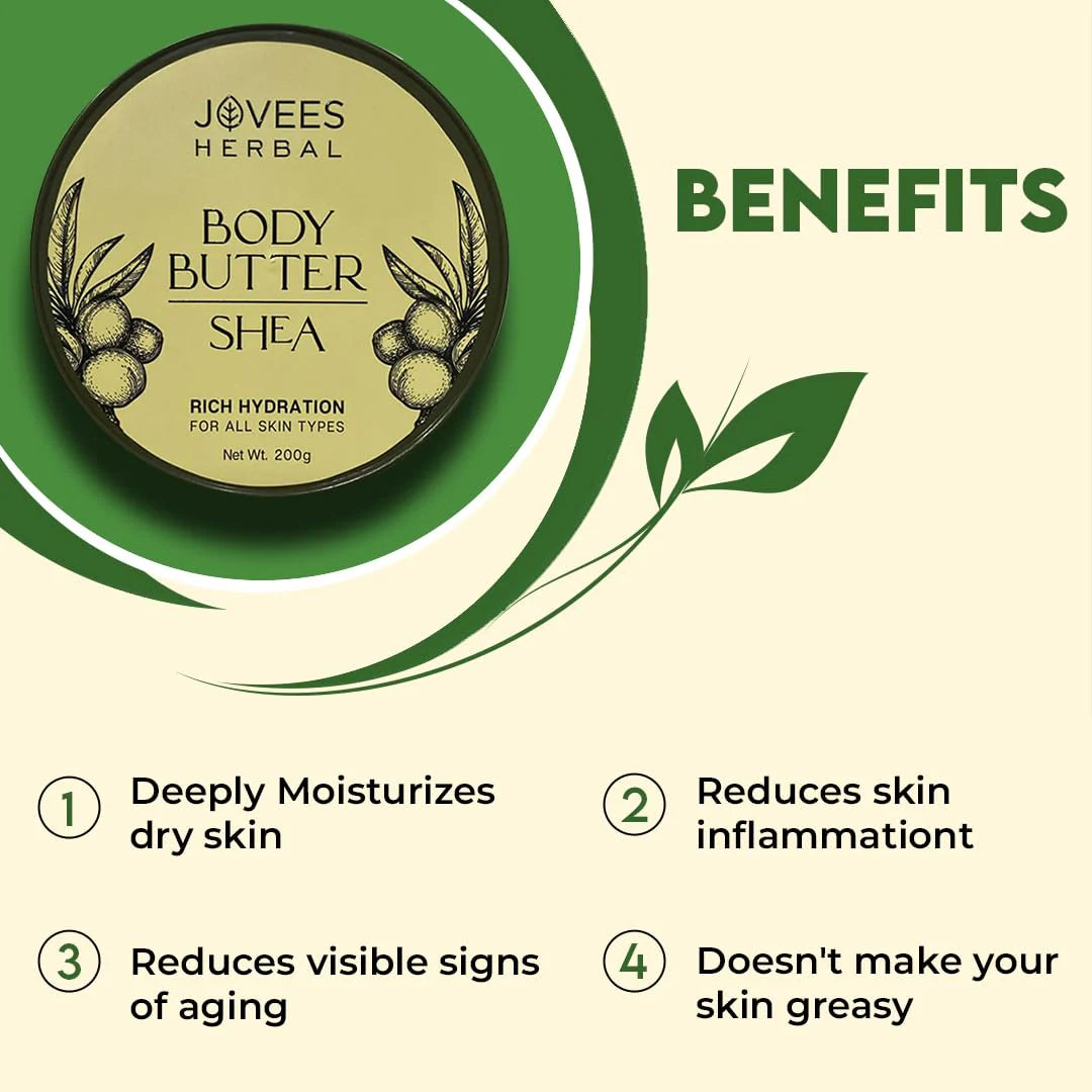 Jovees Shea Body Butter for Dry & Rough Skin | Deep Nourishment, Non-Sticky 200g