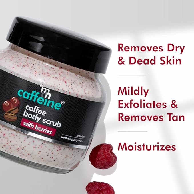 mCaffeine Berries & Coffee Body Scrub for Tan Removal | Creamy Body Scrub for Dry Skin | Exfoliating Scrub for Body for Women & Men - 200gm