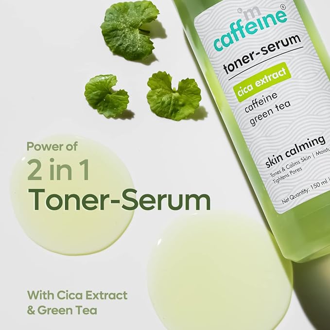 mCaffeine Cica 2 in 1 Toner-Serum with Green Tea for Skin Calming | Soothes Redness & Irritated Skin, Moisturizes & Tightens Pores | Lightweight Face Toner Serum for Women & Men - 150 ml