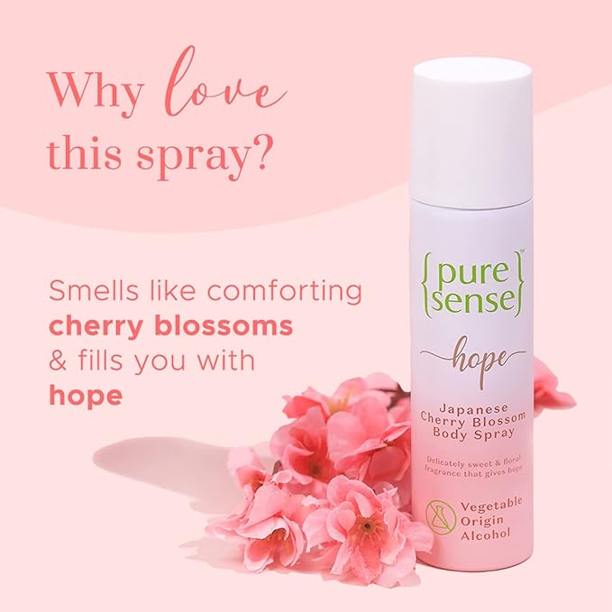 PureSense Hope Japanese Cherry Blossom Long Lasting No Gas Deodorant Body Spray for Women | Aluminium Free | Vegetable Origin Alcohol | Floral & Fruity Fragrance | 150ml