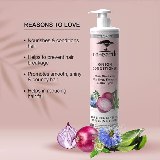 Colorbar Co-Earth Onion Conditioner 300 ml I Enriched with Red Onion Seed and Argan Oils I Improve hair growth I Reduces hair breakage