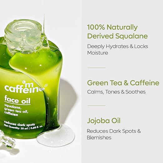 mcaffeine Green Tea&Squalane Face Oil For Dewy Glow|Hydrates,Locks In Moisture,Reduces Dark Spots&Calms|Lightweight Oil&Fast Absorbing|Jojoba Oil&100% Naturally Derived Squalane - 20 MlAbsorbing|Jojoba Oil&amp;100% Naturally Derived Squalane - 20 Ml