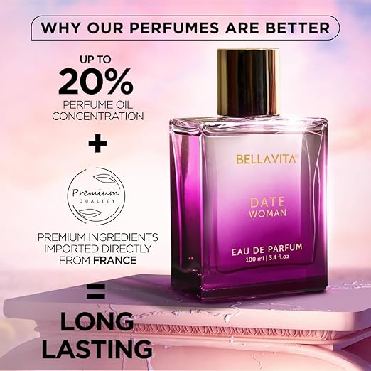 Bella Vita Luxury Date Woman Eau De Parfum Perfume with Pink Pepper, Jasmine & Vanilla|Premium, Long Lasting Floral & Fruity Fragrance for Women, 100ML