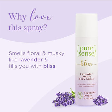 PureSense Bliss Lavender Body Spray for Women | Long Lasting Fragrance | Aluminium Free | No Gas | Floral & Musky Fragrance | 150ml