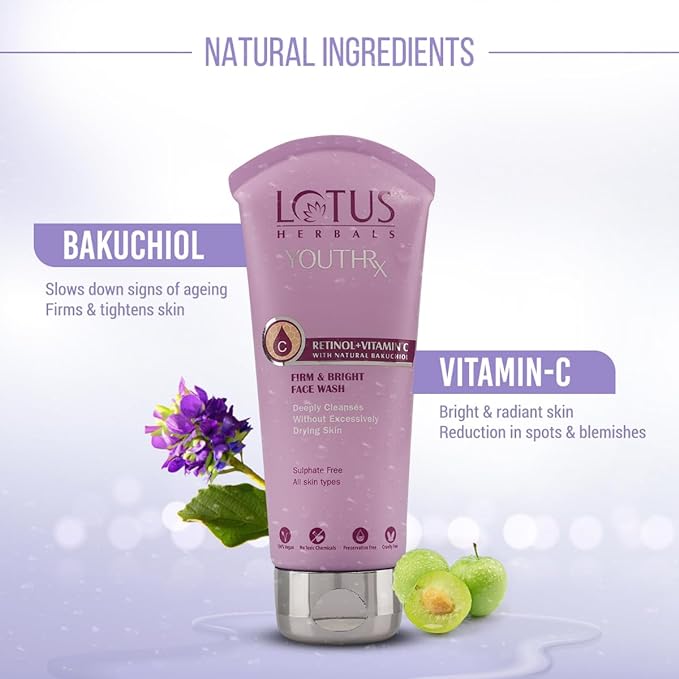 Lotus Herbals YouthRx Firm & Bright Face Wash | Bakuchiol Retinol & Vitamin C | Anti Ageing & Brightening | 100ml