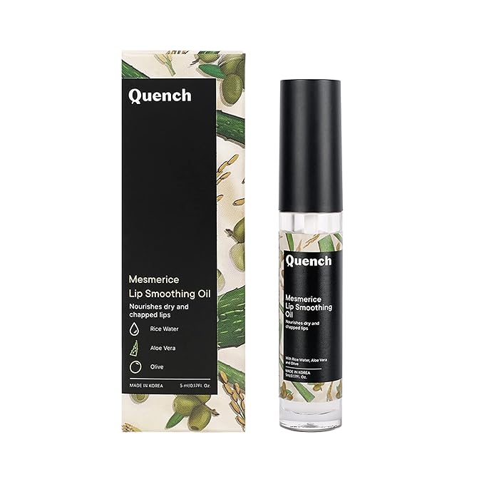 QUENCH Lip Smoothing Oil with Rice Water (Clear)| Korean Lip Oil for Plump, Glossy & Smooth Lips|Hydrates Dry & Chapped Lips| Non-Sticky, Non-Greasy & Lightweight| Made in Korea (5ml)