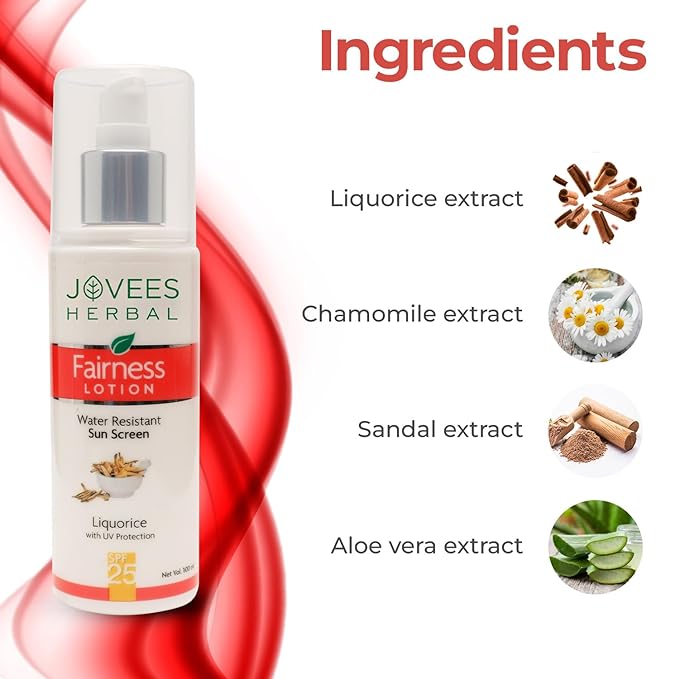 Jovees Herbal Sunscreen Fairness Lotion SPF 25 | For Oily, Sensitive, Dry Skin | Light Weight, Non Greasy, Quick Absorbing | Protects from Tanning & Uneven Skin Tone |Paraben And Alcohol Free | 100ML