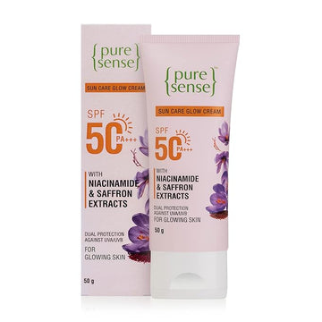 PureSense Sunscreen SPF 50 PA +++ Sun Care Glow Cream with Saffron Extracts & Niacinamide | Dual Protection against UV A & UV B - From the Makers of Parachute Advansed 50g
