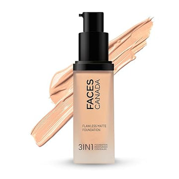 FACES CANADA Flawless Matte Foundation - Rose Ivory 011, 30 ml | 3-in-1 Foundation + Moisturizer + Concealer | 12 HR Hydration + SPF 18 | Full HD Matte Coverage | Lightweight | Anti Ageing