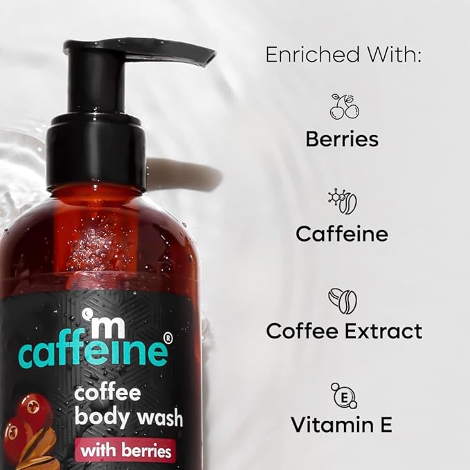 mCaffeine Coffee Body Wash with Berries | De-Tan & Deep Cleansing Shower Gel | Enriched with Vitamin C & in Energizing Fruity Berry Aroma | Suitable for All Skin Types | For Men & Women (200ml)