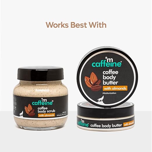 mCaffeine Coffee & Almonds Body Butter with Shea Butter for Deep Moisturization & Soft Skin -Nourishes Dry Skin | Non-Sticky Moisturizer | Coffee-Almond Aroma | Shea Body Butter for Women & Men -100 g