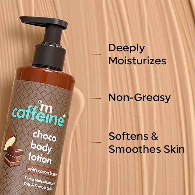 mCaffeine Deep Moisturizing Choco Body Lotion for Dry Skin | All Season Moisturizer for Body with Cocoa Butter & Shea Butter | Non-Sticky Body Lotion for Women & Men (250ml)