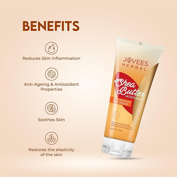 JOVEES HERBAL SHEA BUTTER MOISTURISER | WITH SHEA BUTTER & FRUIT EXTRACTS | REDUCES SKIN INFLAMMATION & RESTORES HYDRATION | FOR NORMAL & DRY SKIN 100G