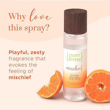 PureSense Mischief Orange Body Mist Long Lasting Fragrance Women's Perfume | Instant Mood Lifter | Cruelty Free | 150 ml