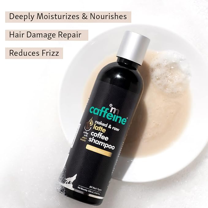 mCaffeine Latte Coffee Shampoo for Damage Repair with Coconut Milk & Keratin | Moisturizes and Nourishes Dry Hair | Sulphate & Paraben Free for Smooth & Shiny Hair | For Men & Women | 250 ml